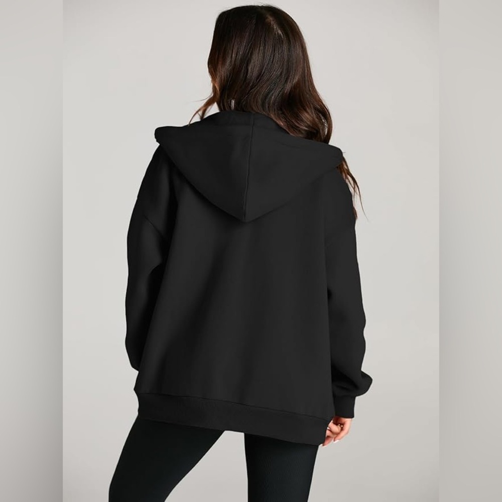 Women's Drawstring Zip Up Cute Hoodies Fall Jacket Oversized size medium black - Picture 9 of 10